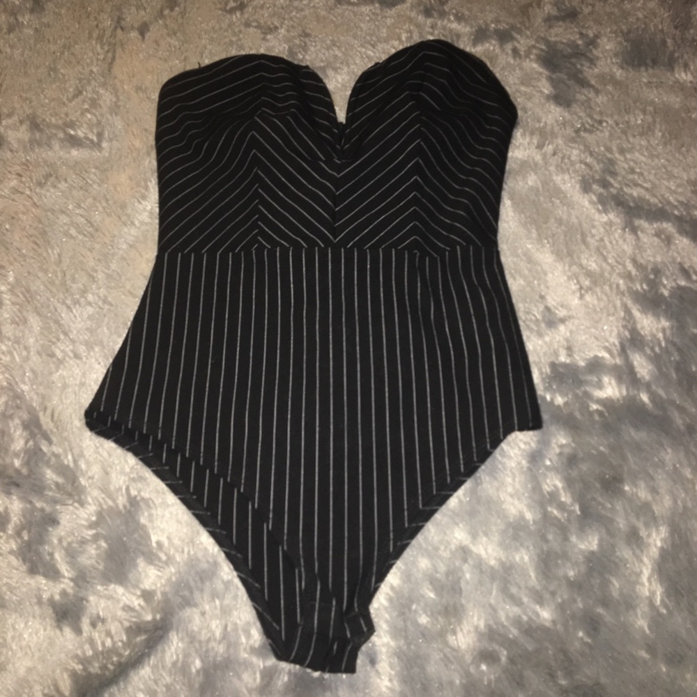 Black and white striped body suit